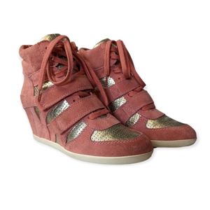 Ash Limited High Top Sneakers Suede Metallic Wedge 8.5 US / 39 EUR